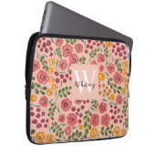 Blush Pink Hand-geschilderd Mixed Floral Naam Mono Laptop Sleeve (Voorkant Rechts)