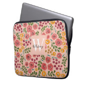 Blush Pink Hand-geschilderd Mixed Floral Naam Mono Laptop Sleeve (Voorkant Links)