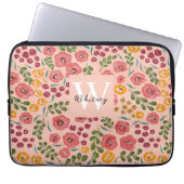 Blush Pink Hand-geschilderd Mixed Floral Naam Mono Laptop Sleeve (Voorkant)