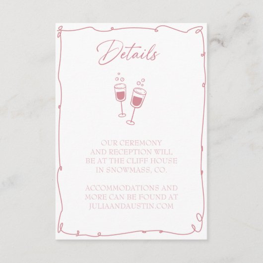 Blush Pink Hand getrokken bruid en bruidegom Detai Informatiekaartje (Voorkant)