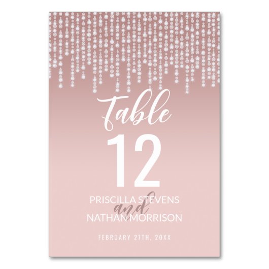 Blush Pink Hanging Diamond Lights Tafelnummer (Voorkant)