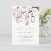 Blush Pink Hanging Mason Jars Wedding Kaart (Staand voorkant)