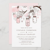 Blush Pink Hanging Mason Jars Wedding Kaart (Voorkant / Achterkant)