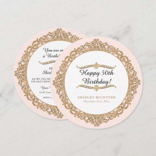 Blush Pink Happy 50th Birthday Gold Jewel Glam Kaart (Voorkant / Achterkant)