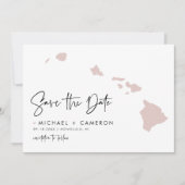 Blush Pink Hawaii Map Modern minimalistisch script Save The Date (Voorkant)