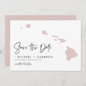 Blush Pink Hawaii Map Modern minimalistisch script Save The Date (Voorkant / Achterkant)