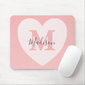 Blush Pink Heart Aangepaste Monogram Naam Muismat (Met muis)