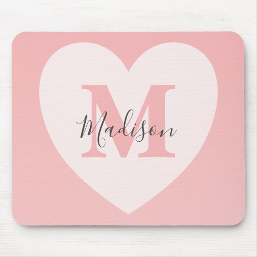 Blush Pink Heart Aangepaste Monogram Naam Muismat (Voorkant)