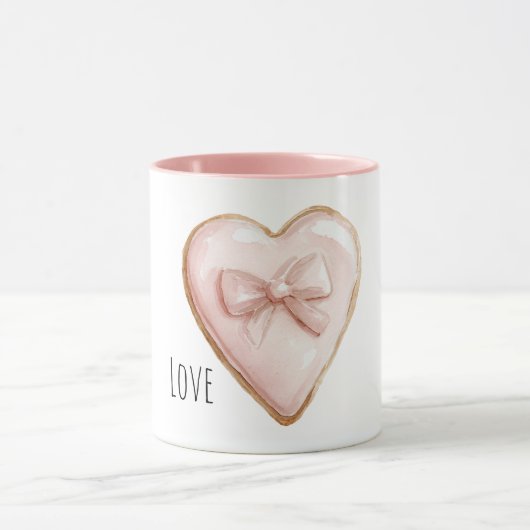 Blush Pink Heart Bow Mok (Midden)