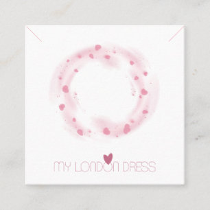 BLUSH PINK HEART CIRCLE KETTING BRACELET DISPLAY VIERKANTE VISITEKAARTJE