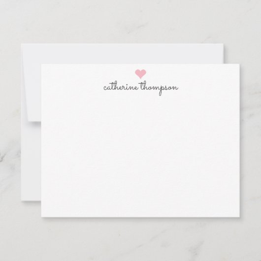 Blush Pink Heart Feminine Script Girly Chic Stripe Notitiekaartje (Voorkant)