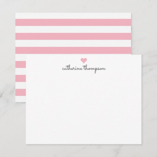Blush Pink Heart Feminine Script Girly Chic Stripe Notitiekaartje (Voorkant / Achterkant)