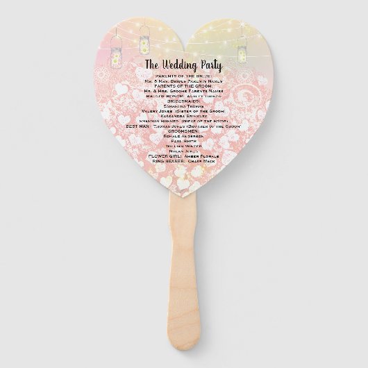 Blush Pink Heart Leaf Tree Weddenprogramma Handwaaier (Achterkant)