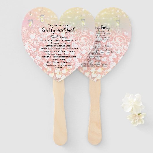 Blush Pink Heart Leaf Tree Weddenprogramma Handwaaier (Voorkant en achterkant)