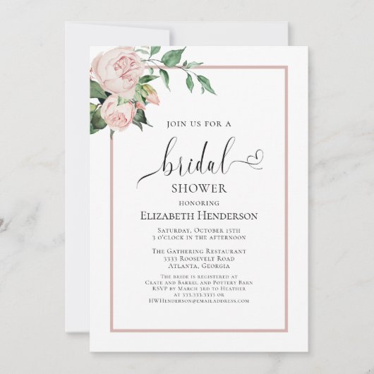 Blush Pink Heart Script Floral Vrijgezellenfeest Kaart (Voorkant)