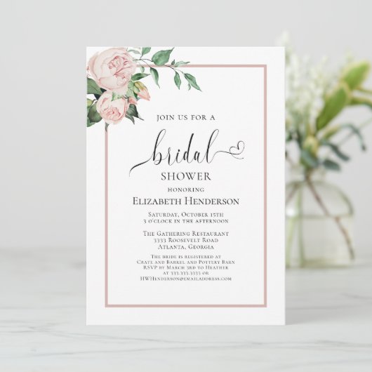 Blush Pink Heart Script Floral Vrijgezellenfeest Kaart (Staand voorkant)