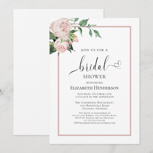 Blush Pink Heart Script Floral Vrijgezellenfeest Kaart (Voorkant / Achterkant)
