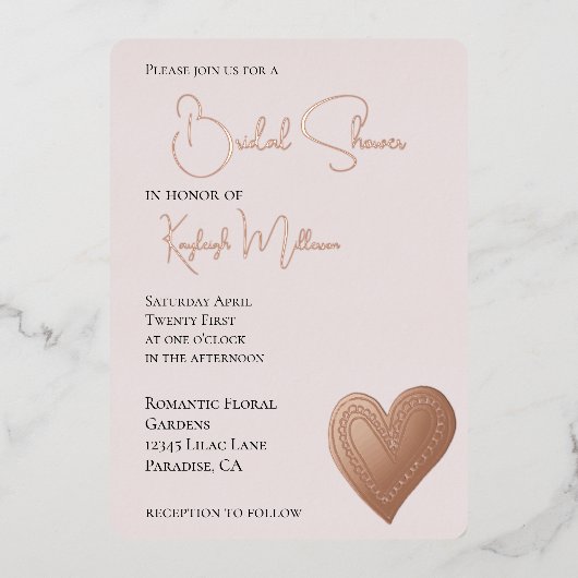 Blush Pink Heart Vrijgezellenfeest Folie Uitnodiging (Voorkant)