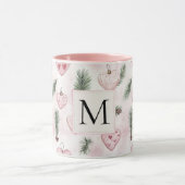 Blush Pink Hearts Christmas Monogram Mok (Midden)