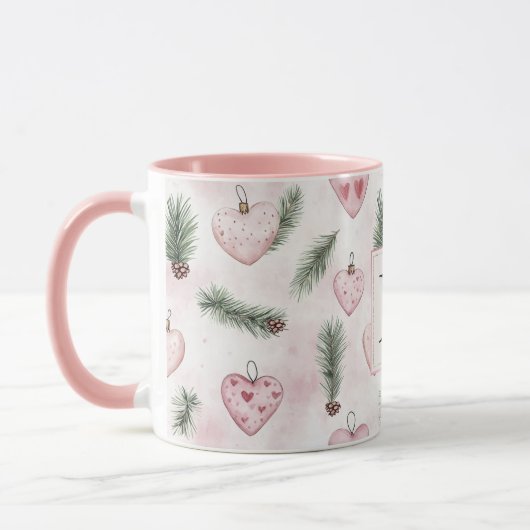 Blush Pink Hearts Christmas Monogram Mok (Links)