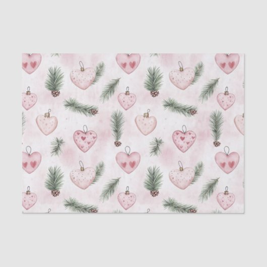 Blush Pink Hearts Christmas Pine Cones Tissuepapier (Voorkant)