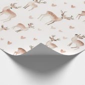 Blush Pink Hearts Cream Deer Christmas Cadeaupapier (Hoek)