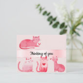 Blush Pink Hearts Katten Denken aan jou Briefkaart (Staand voorkant)