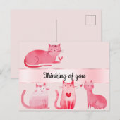 Blush Pink Hearts Katten Denken aan jou Briefkaart (Voorkant / Achterkant)