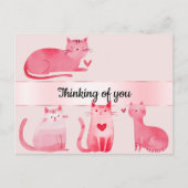 Blush Pink Hearts Katten Denken aan jou Briefkaart (Voorkant)