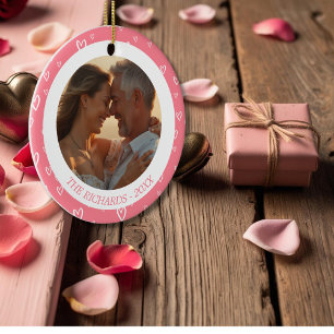 Blush Pink Hearts met gepersonaliseerd fotoontwerp Keramisch Ornament