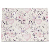 Blush Pink Hearts Purple Flowers Birthday Groot Cadeauzakje (Voorkant)