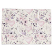 Blush Pink Hearts Purple Flowers Birthday Groot Cadeauzakje (Achterkant)
