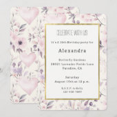 Blush Pink Hearts Purple Flowers Birthday Kaart (Voorkant / Achterkant)