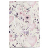 Blush Pink Hearts Purple Flowers Birthday Medium Cadeauzakje (Voorkant)