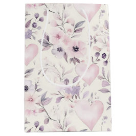 Blush Pink Hearts Purple Flowers Birthday Medium Cadeauzakje