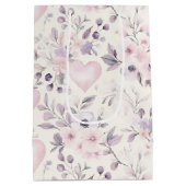 Blush Pink Hearts Purple Flowers Birthday Medium Cadeauzakje (Achterkant)