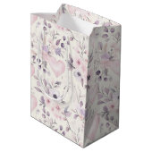Blush Pink Hearts Purple Flowers Birthday Medium Cadeauzakje (Achterkant Gekanteld)