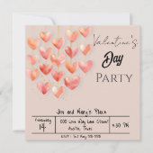 Blush Pink Hearts Valentijnsdag Party Kaart (Voorkant)