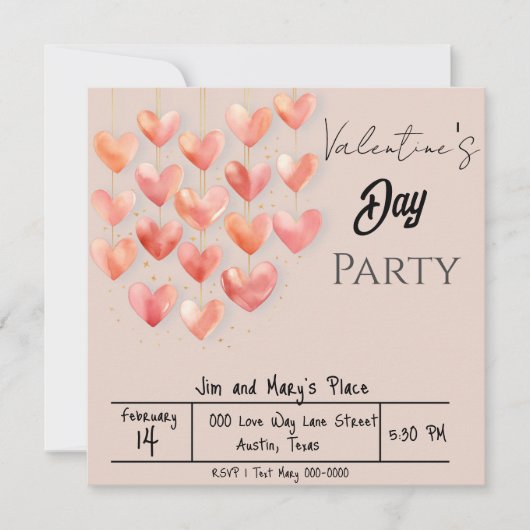 Blush Pink Hearts Valentijnsdag Party Kaart (Voorkant)