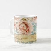  Blush Pink Heirloom Rozen Floral Damask Koffiemok (Voorkant links)
