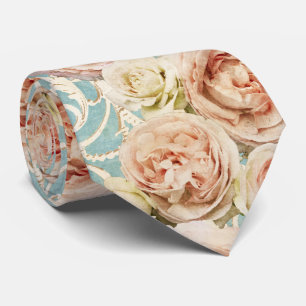 Blush Pink Heirloom Rozen Floral Damask Stropdas