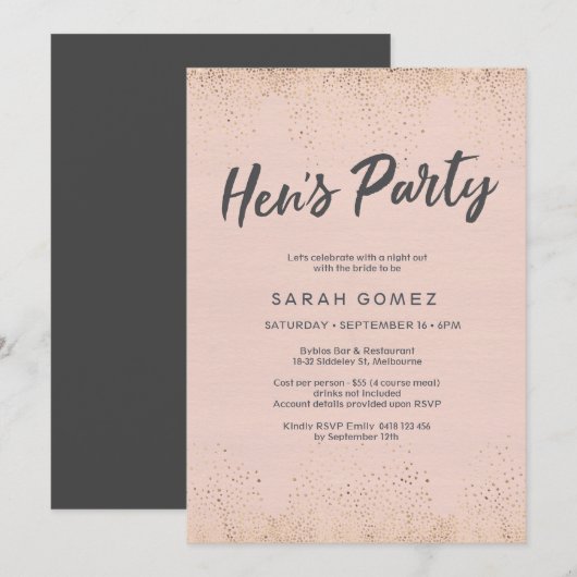 Blush Pink Hen's Party Invitation Kaart (Voorkant / Achterkant)
