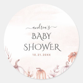 Blush Pink Herfst Tone Pumpkin Baby shower Cute Ronde Sticker