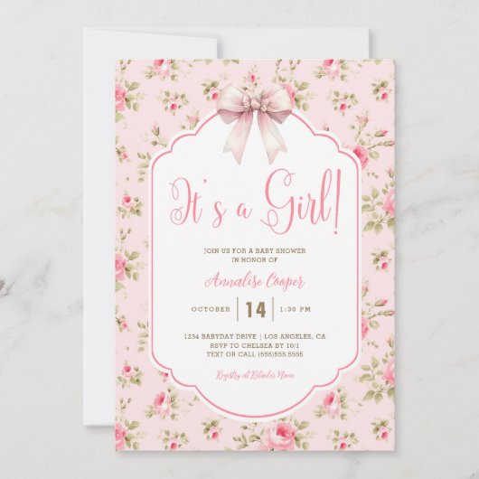 Blush Pink Het is een meisje Baby shower Kaart (Voorkant)