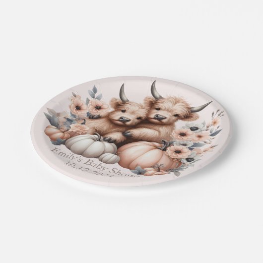 Blush Pink Highland Koe Baby shower Borden Papieren Bordje (Gekanteld)