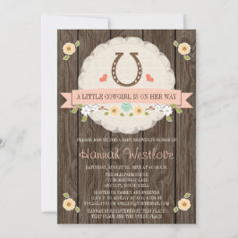 BLUSH PINK HOEFIJZER WESTERN COWGIRL BABY SHOWER KAART