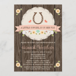 BLUSH PINK HOEFIJZER WESTERN COWGIRL BABY SHOWER KAART