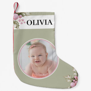 Blush Pink Holly Berry Christmas Stocking Kleine Kerstsok