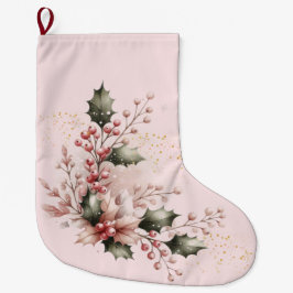 Blush Pink Holly en bessen Grote Kerstsok