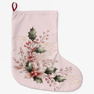 Blush Pink Holly en bessen Grote Kerstsok